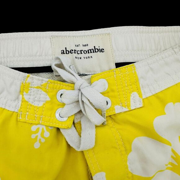 Abercrombie & Fitch Board Shorts Hawaiian Floral Swim Trunks Mens Size S Yellow - Picture 2 of 6